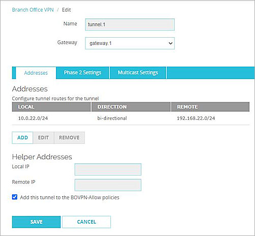 Screen shot of the Addresses settings